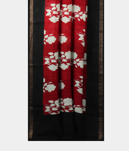 Red Tussar Printed Saree T1987703