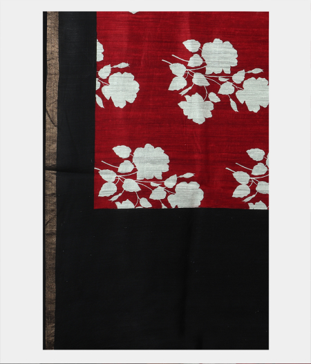 Red Tussar Printed Saree T1987705
