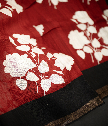 Red Tussar Printed Saree T198770-image
