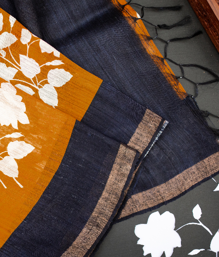 Yellow Tussar Printed Saree T1987762