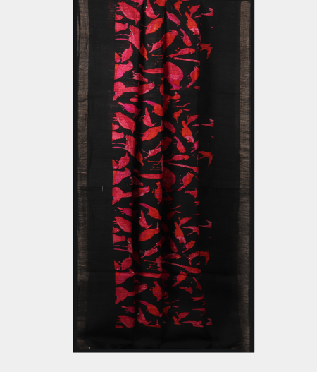 Black Tussar Printed Saree T1987573