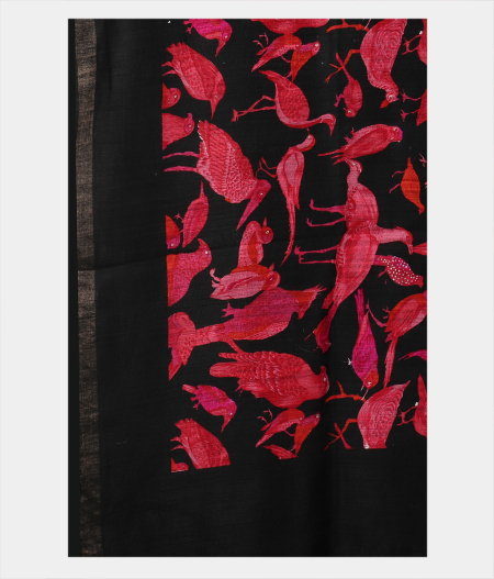 Black Tussar Printed Saree T1987575