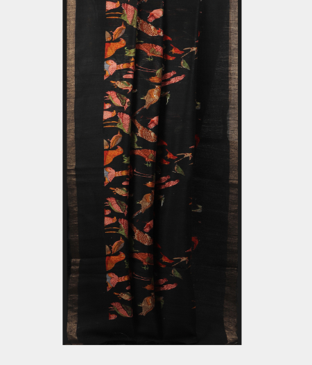 Black Tussar Printed Saree T1987553