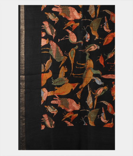Black Tussar Printed Saree T1987555