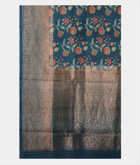 Blue Tussar Printed Saree T2042535