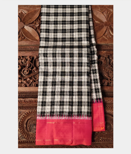 Black and White Handwoven Kanjivaram Silk Saree T137186-image