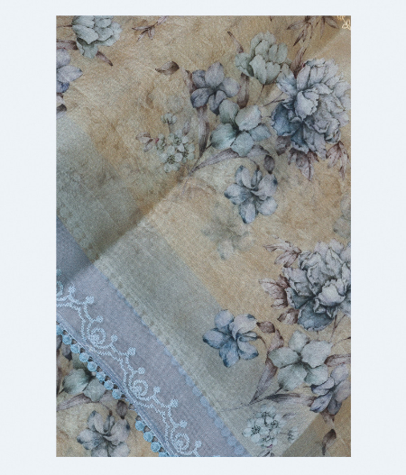 Yellowish Grey Kora Organza Embroidery Saree T199013-image