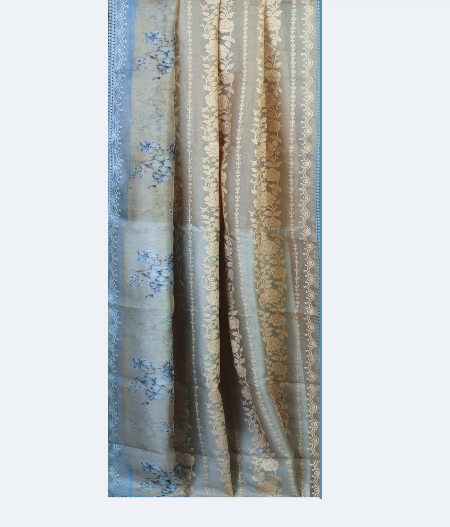 Yellowish Grey Kora Organza Embroidery Saree T1990132