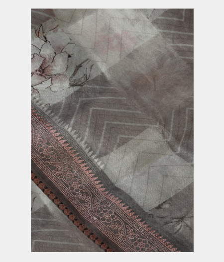 Grey Kora Organza Embroidery Saree T199084-image