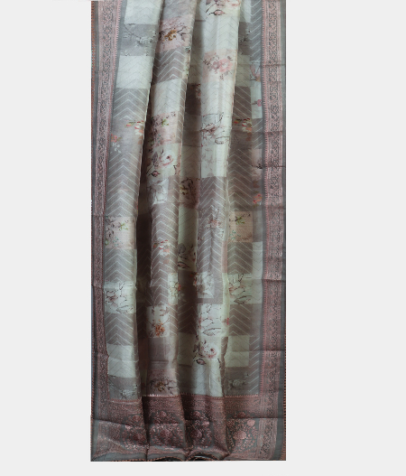 Grey Kora Organza Embroidery Saree T1990842