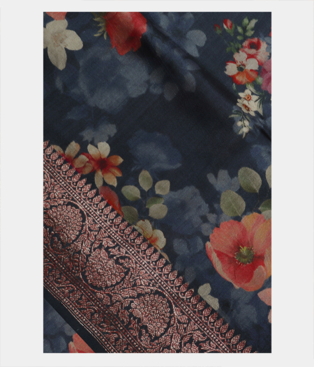Bluish Grey Tussar Printed Saree T202069-image