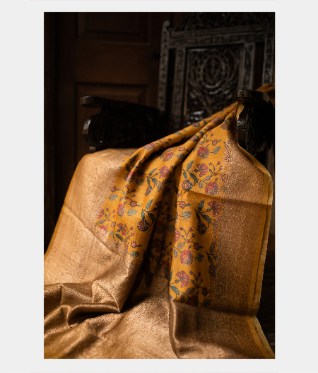 Yellow Tussar Printed Saree T2042482