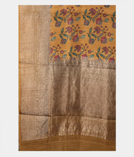 Yellow Tussar Printed Saree T2042485