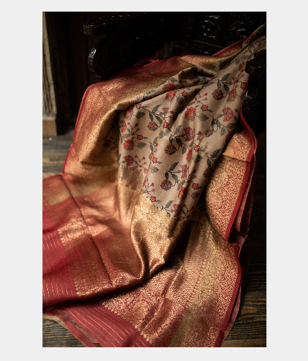 Beige Tussar Printed Saree T2042472