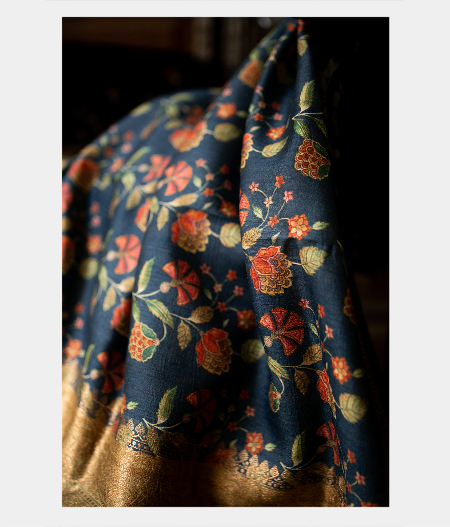 Blue Tussar Printed Saree T204253-image