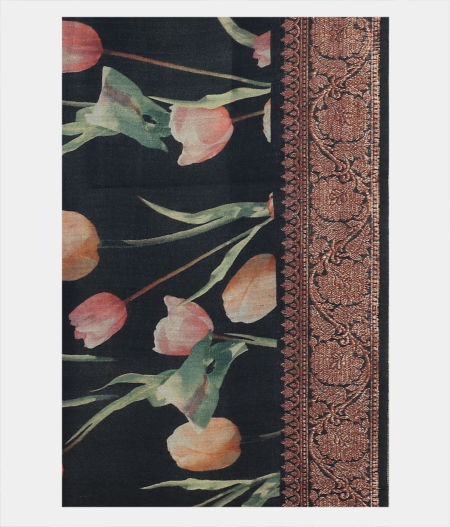 Dark Grey Tussar Saree T2020583