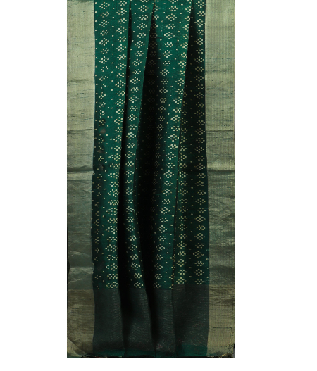 Bottle Soft Green Tusser Printed Silk Saree T1985382