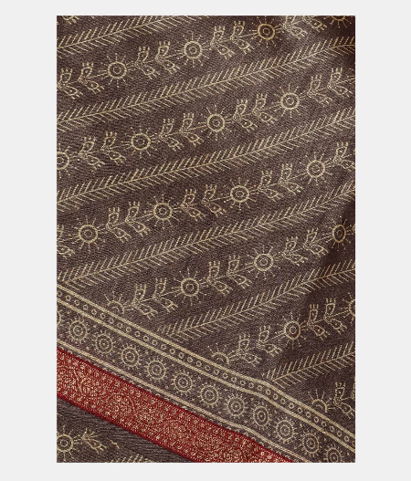 Light Brown Soft Tussar Printed T199318-image