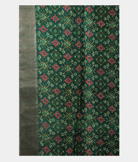 Green Printed Raw Silk Saree T1985433