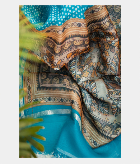 Light Blue Kora Organza Printed Saree T199470-image