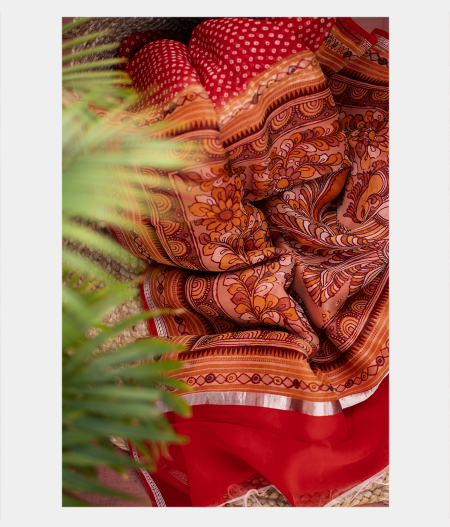 Red Kora Organza Printed Saree T199460-image