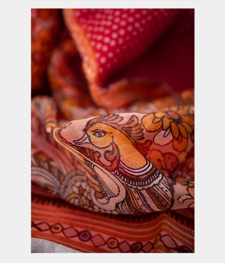 Red Kora Organza Printed Saree T1994602