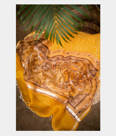 Yellow Kora Organza Printed Saree T199491-image