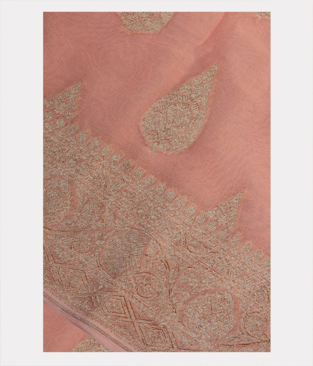 Peach Banaras Georgette Silk Saree T205559-image