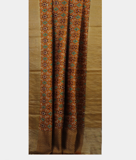 Mustard Yellow Tussar Printed Silk Saree  T1914742
