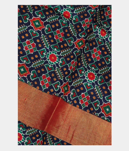 Dark Blue Tussar Printed Silk Saree T191502-image