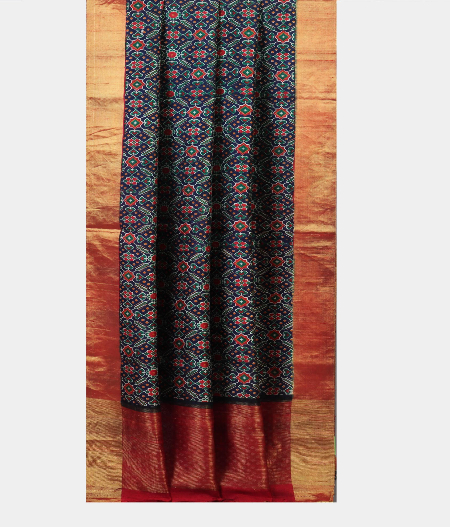 Dark Blue Tussar Printed Silk Saree T1915022