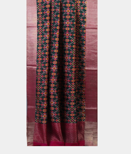 Black Tussar Printed Silk Saree T1914942