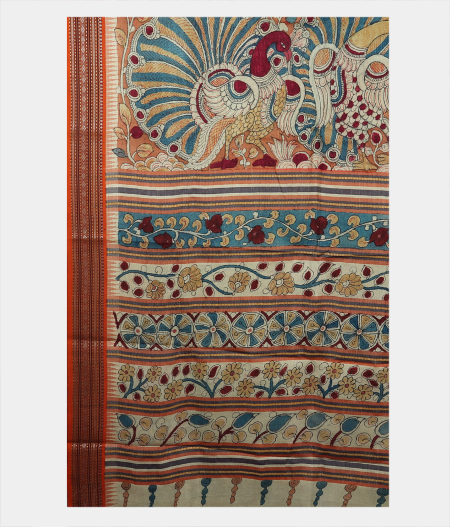 Light Rust Tussar Handpainted Kalamkari Saree T2020274