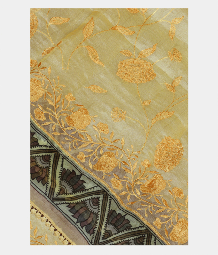 Yellow Kora Organza Embroidery Saree T204019-image