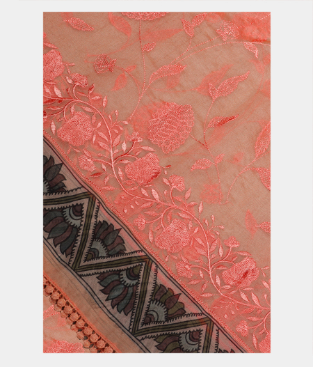 Peach Kora Organza Embroidery Saree T204018-image
