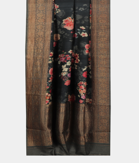 Grey Tussar Printed Saree T1878052