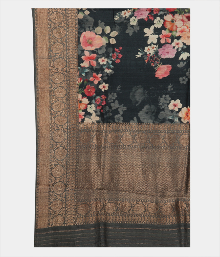 Grey Tussar Printed Saree T1878054