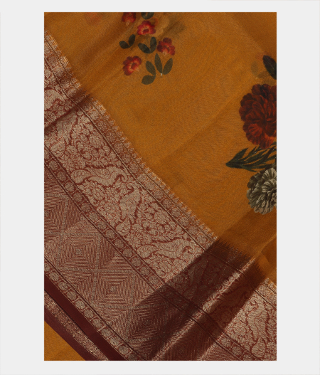 Mustard Yellow Kora Organza Printed Saree T188118-image