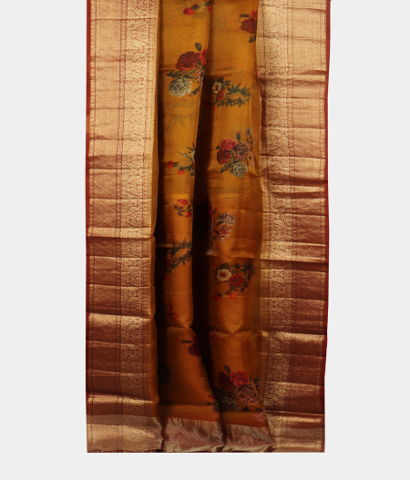 Mustard Yellow Kora Organza Printed Saree T1881182