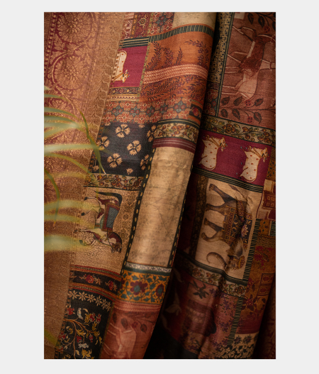 Red Tussar Printed Saree T1909703