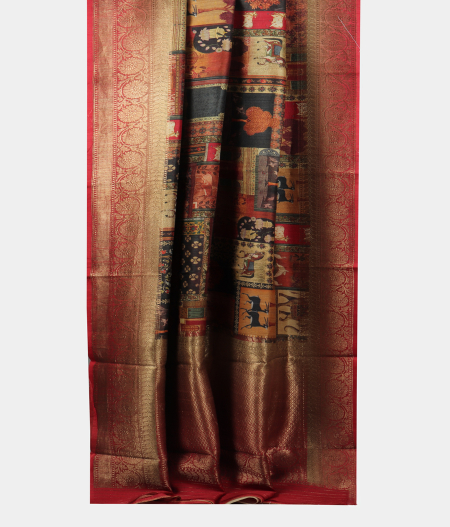 Red Tussar Printed Saree T1909704