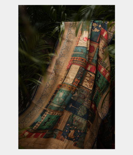 Blue Tussar Printed Saree T190983-image