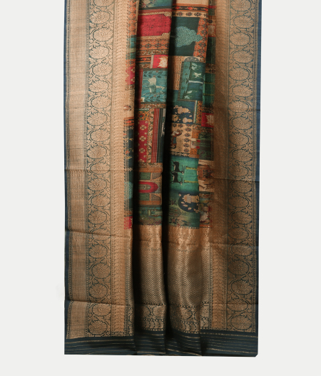 Blue Tussar Printed Saree T1909834