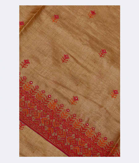 Dark Beige Tussar Embroidery Saree T187660-image