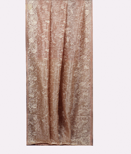 Light Peach Tissue Organza Embroidery Saree T1894182