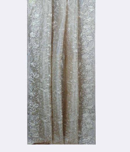 Cream Tissue Organza Embroidery Saree T1894192