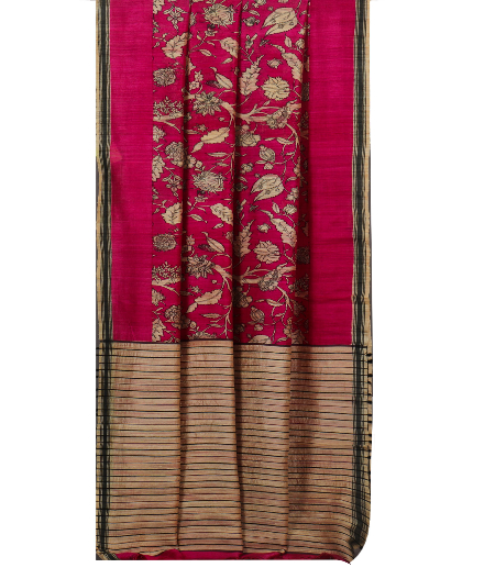 Magenta Tussar Printed Saree T1181432