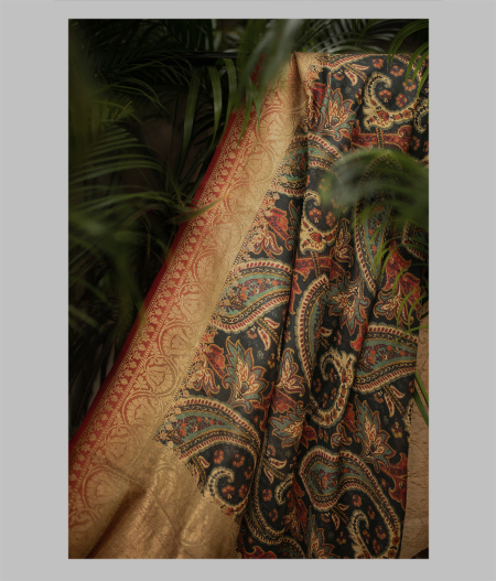 Black Tussar Printed Saree T204263-image