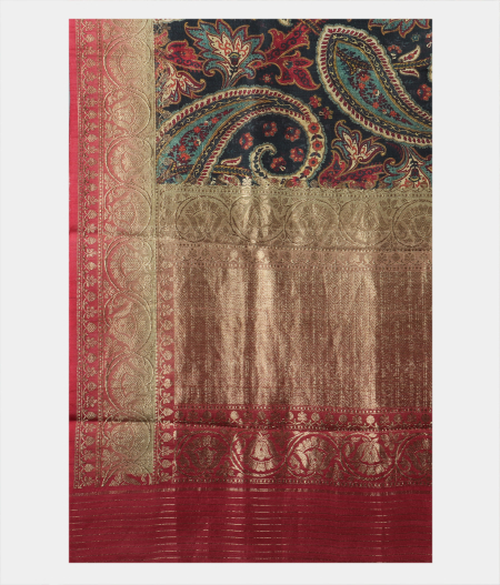 Black Tussar Printed Saree T2042635