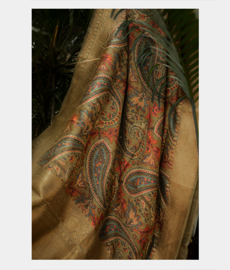 Olive Green Tussar Printed Saree T188748-image